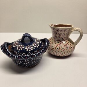 Small Mexican Clay Pot And Creamer Pitcher Cazuelita Mini De Barro Boho Mexicano
